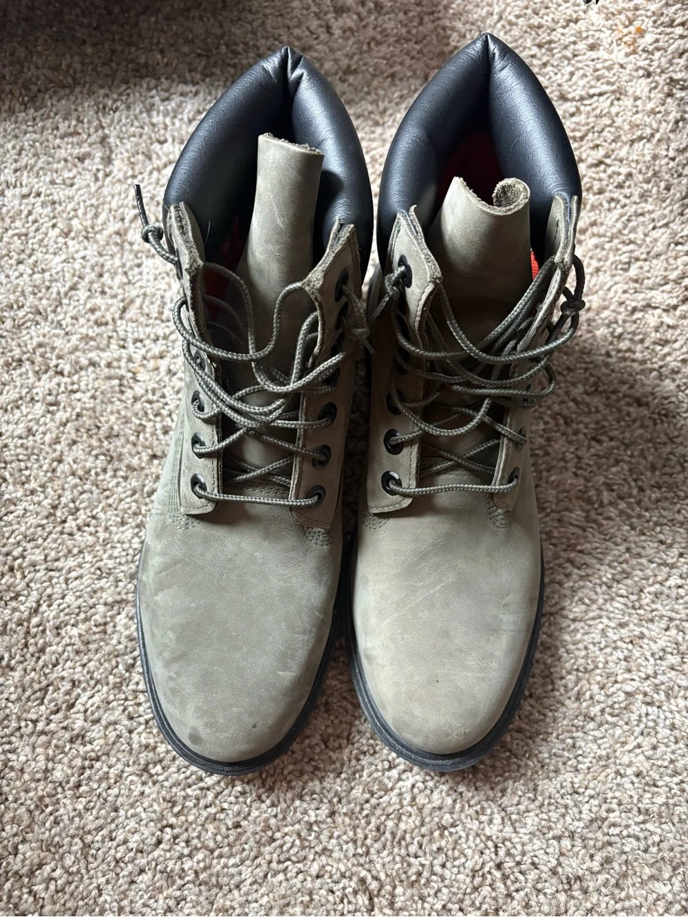 Timberland Men's Olive Suede Lace-Up Work Boots with Black Collar Size 9
